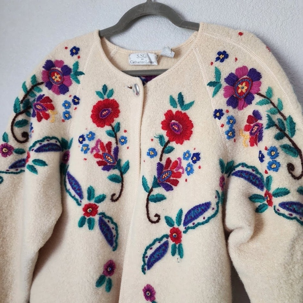 SSG Catharine Lover Wool Jacket Flower Embroidery Boho Cottagecore Cream M - Picture 8 of 8